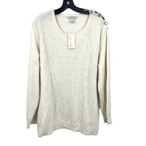 Allison Daley Cream Sparkle Knit Long Sleeve Pin-tuck Sweater Plus Size 3x New